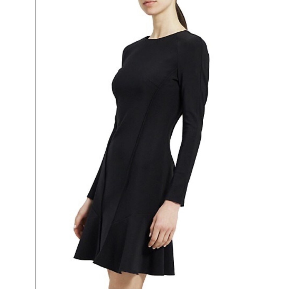 Theory Women's Black Seam Sculpt Precision Ponte Long Sleeve Dress 4 Career
